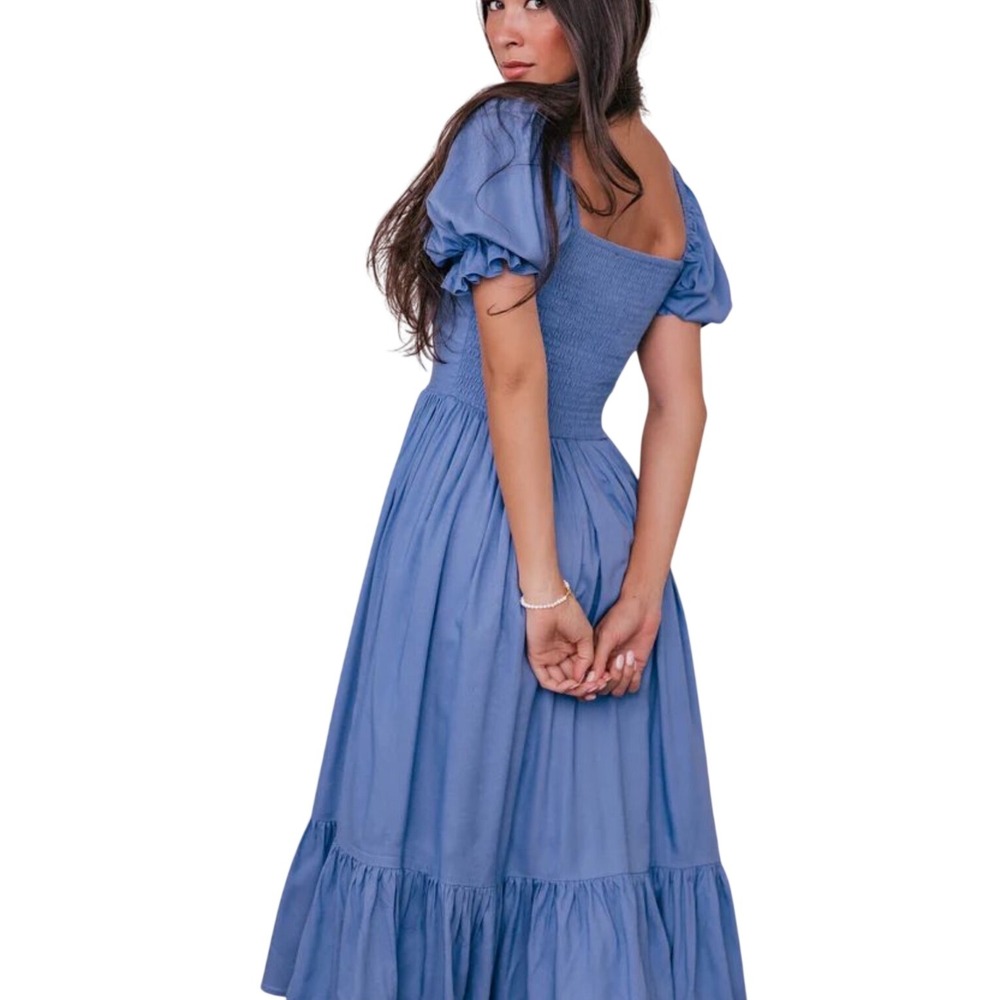 JESSAKAE Clover Smocked Tiered Dress Puff Sleeve SZ 2X Blue Cottagecore Romantic